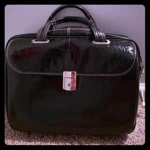 Women’s black faux leather/crocodile-ish briefcase
